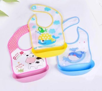 Newborn Baby Silicone Tub bib Waterproof Baby Bibs, with Bowl Pocket for Toddlers Cartoon Bib