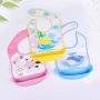 Newborn Baby Silicone Tub bib Waterproof Baby Bibs, with Bowl Pocket for Toddlers Cartoon Bib