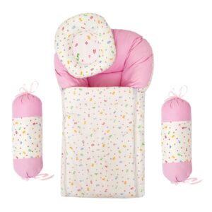Baby 4 Pcs Sleeping Bed Set Carry nest Printed Pink