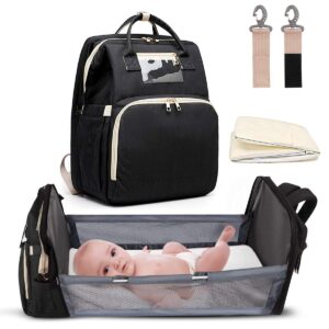 3 in 1 Diaper Bag Backpack with Changing Station, Travel Bassinet Foldable Baby Bed, Baby Bag Portable Crib, Mummy Bag, Large Capacity, Waterproof Multicolor