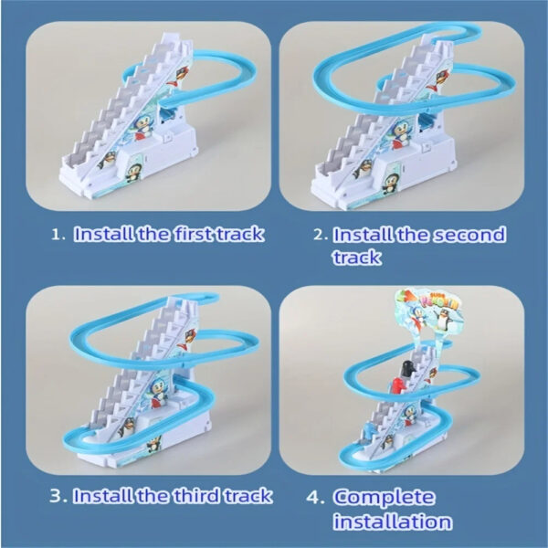 Penguin Race Set Penguin Slide Playset LED Flashing Lights Racing Track Game Set Penguin Stair Climbing Toys Kids Holiday Gift - Image 2
