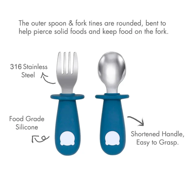 New Design Baby Feeding Solid Food Spoon Fork Set BPA Free Silicone Handle Cartoon Bear Stainless Utensil Children's Tableware - Image 6