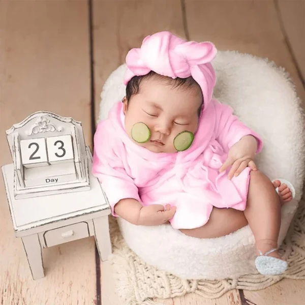 Newborn Photography Props Baby Hooded Robe With Belt Bathrobe Bath Towel Cucumber Set Outfit Baby Costume Photo Accessories - Image 2