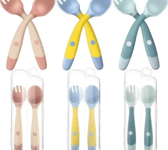 Hot Toddler Utensils Baby Spoons and Forks Set with Case Bendable Self Feeding Training Flatware Silicone Spoon Fork for Babies