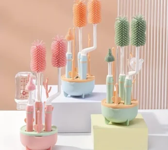 Portable 6 in 1 Baby Bottle Cleaner Set with Drying Rack, 2 Silicone Baby Bottle Brushes,Straw Brush, Nipple Brush & Storage Box
