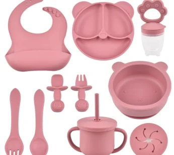 9PCS/Set BPA Free Silicone Baby Feeding Set Sucker Bowl Divided Dinning Plate Straw Cup Spoon Fork Adjustable Bib Children Dishe