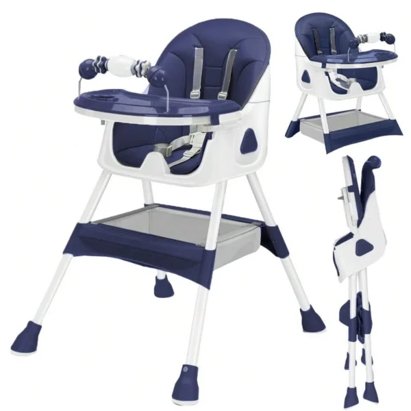Foldable Baby High Chair 6 Months Plus, with Large Antislip Pad & ToyRack, Easy to Clean Feeding , E500 - Image 3