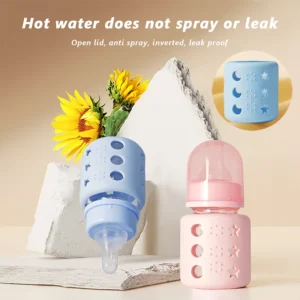 1pcs High appearance 60ML standard caliber newborn glass bottle with hollowed out star shaped silicone protective cover