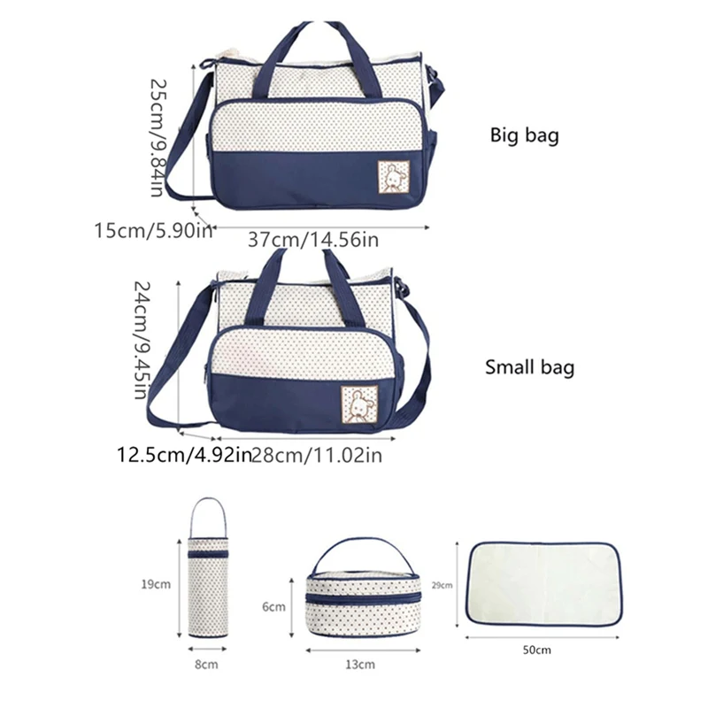 Parent child travel mommy bag fashion crossbody bag home multifunctional large capacity handbag Five piece diaper bag set - Image 3