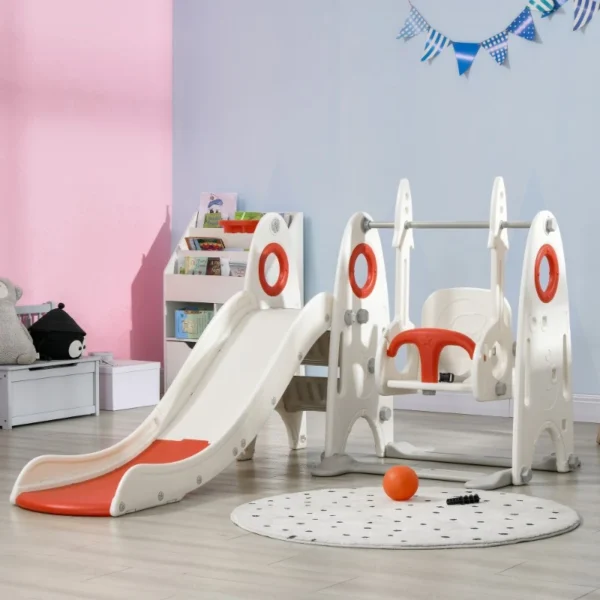 4 in 1 Toddler Playground for Kids 1-3 Years Old, Indoor Toddler Playset with Slide, Swing, Basketball Hoop, Climber