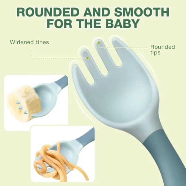 Hot Toddler Utensils Baby Spoons and Forks Set with Case Bendable Self Feeding Training Flatware Silicone Spoon Fork for Babies - Image 4