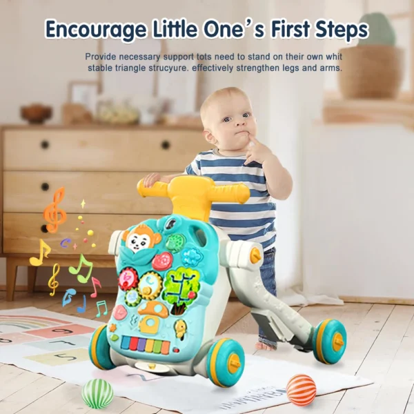 AnGku Versatile 5-in-1 Design Baby Walker Portable Toddler Trolley with Toys 6-12 Months Sit-to-Stand Learning Walker - Image 3