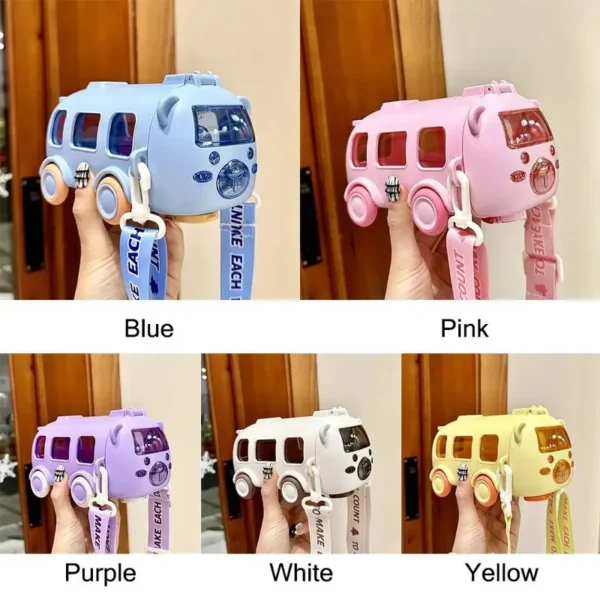 500ml Cartoon Bus Straw Mug Cute Large Capacity Outdoor Car Mug Children Drinking Stretch Straw Water Bottle - Image 3