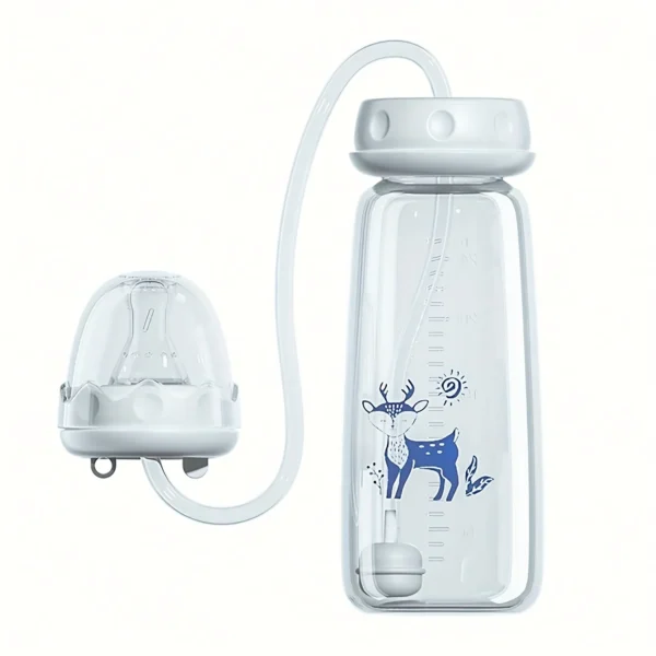 8oz/240ml Normal-Neck Baby Bottle with Straw Brush,Hands-Free PP Feeding Bottle Set-Makes Feeding Easy - Image 2