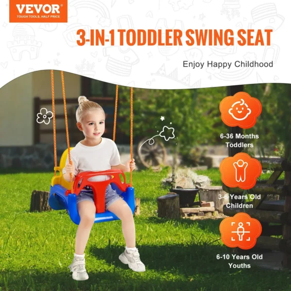 NEW 3-in-1 Toddler Swing Seat Baby Swing Seat with Adjustable Ropes Snap Hooks - Image 6