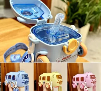 500ml Cartoon Bus Straw Mug Cute Large Capacity Outdoor Car Mug Children Drinking Stretch Straw Water Bottle