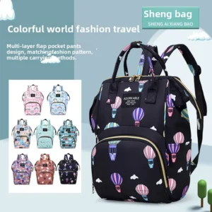 Large Capacity Canvas Mummy Bag Cartoon Printed Mommy Diaper Bags Lightweight Portable Women's Backpack Bottle Insulation Storag