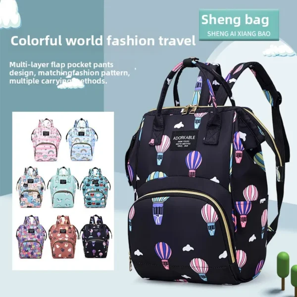 Large Capacity Canvas Mummy Bag Cartoon Printed Mommy Diaper Bags Lightweight Portable Women's Backpack Bottle Insulation Storag