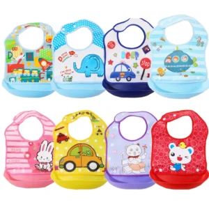 Cartoon Print Baby Bibs Boys Girls Bib Waterproof Soft Silicone Kids Burp Cloth Children Bib Feeding Bib with Pocket