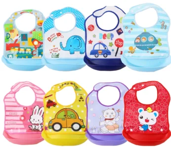 Cartoon Print Baby Bibs Boys Girls Bib Waterproof Soft Silicone Kids Burp Cloth Children Bib Feeding Bib with Pocket