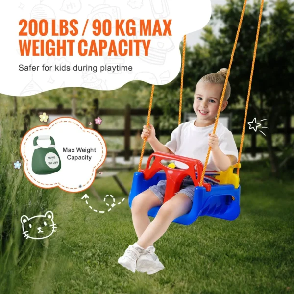 NEW 3-in-1 Toddler Swing Seat Baby Swing Seat with Adjustable Ropes Snap Hooks - Image 5