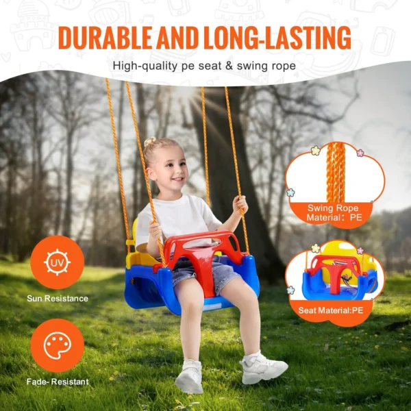 NEW 3-in-1 Toddler Swing Seat Baby Swing Seat with Adjustable Ropes Snap Hooks - Image 4