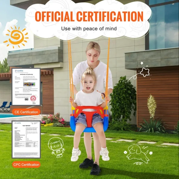 NEW 3-in-1 Toddler Swing Seat Baby Swing Seat with Adjustable Ropes Snap Hooks - Image 2