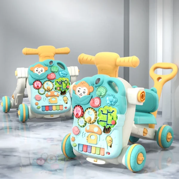 AnGku Versatile 5-in-1 Design Baby Walker Portable Toddler Trolley with Toys 6-12 Months Sit-to-Stand Learning Walker