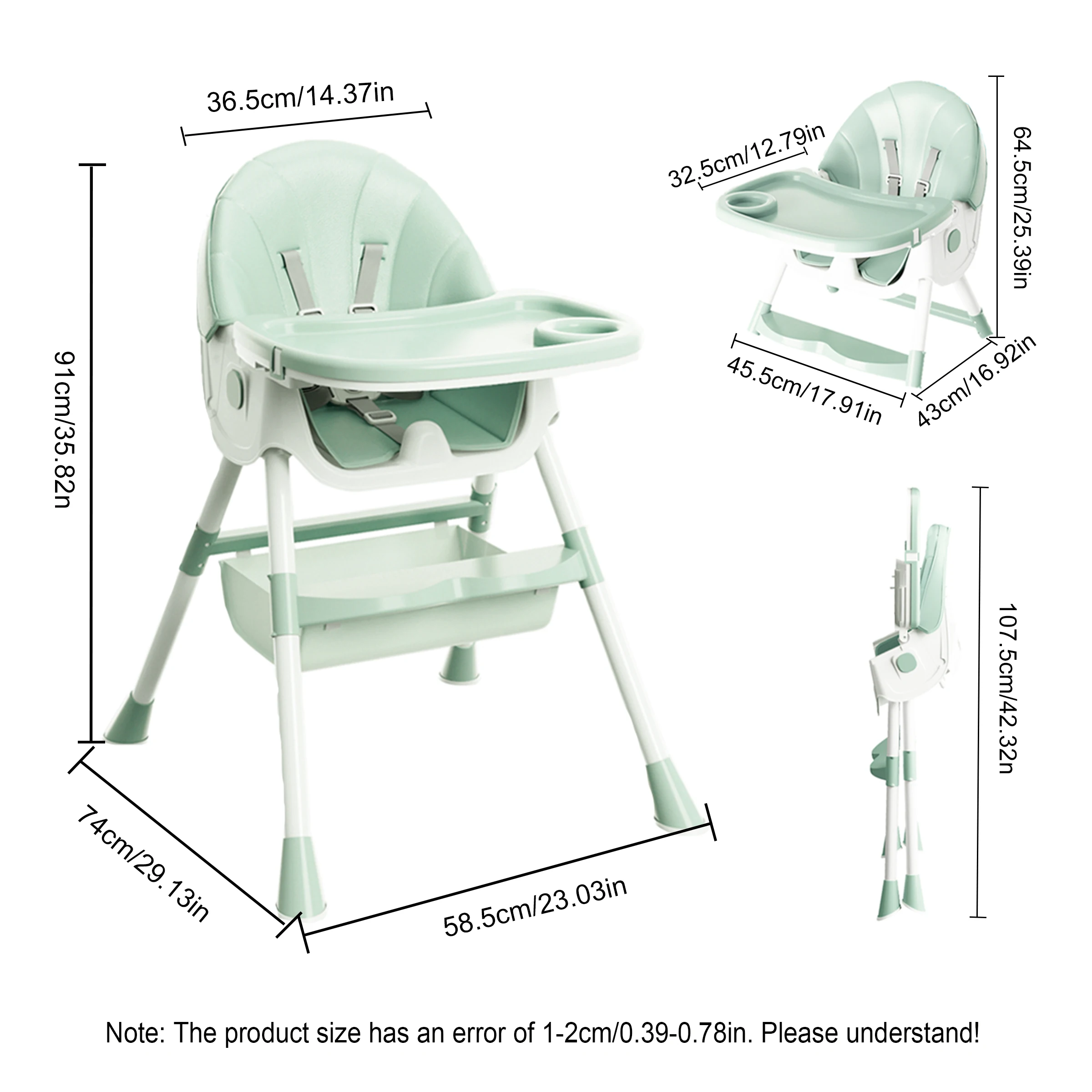 1pc Children's Dining High Chair, Foldable Dining Chair, Detachable Dining Plate, Portable Children's Chair - Image 2