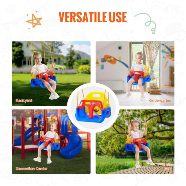 NEW 3-in-1 Toddler Swing Seat Baby Swing Seat with Adjustable Ropes Snap Hooks - Image 3