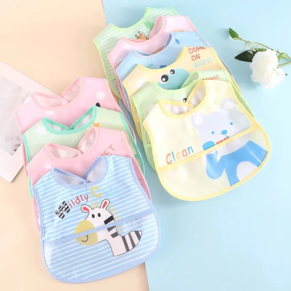 Random 5pcs Cartoon Animals Waterproof Bibs Baby Kids Girls Boys Waterproof Saliva Toddler Feeding Bibs Baby Bibs Aprons Adjusab - Image 3