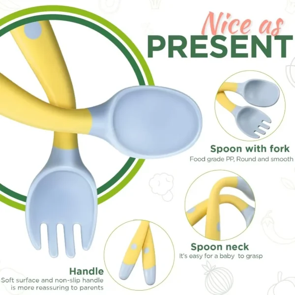 Hot Toddler Utensils Baby Spoons and Forks Set with Case Bendable Self Feeding Training Flatware Silicone Spoon Fork for Babies - Image 2