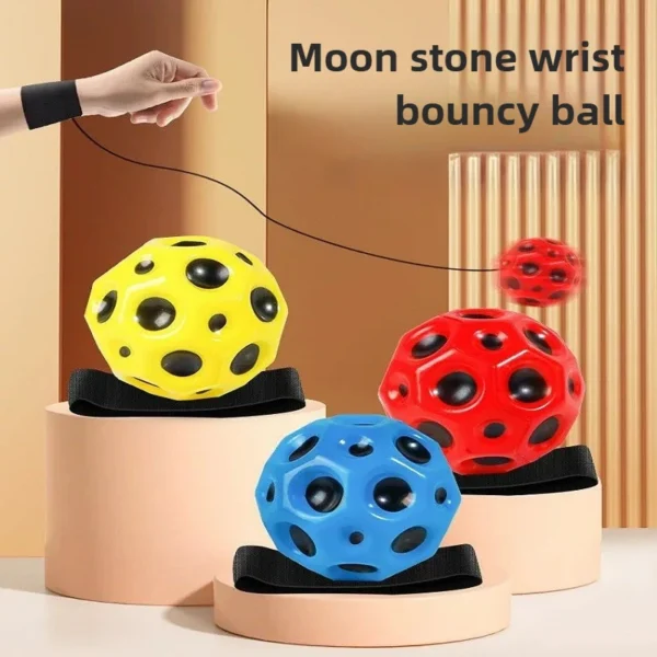 PU High Elastic Moon Rock Stress Relief Ball with Elastic Cord Rebound Wrist Throw Ball for Kids Hand Toss and Return Ball Toy