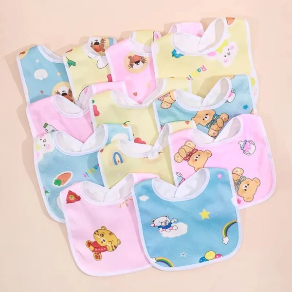 Random 5pcs Baby Cartoon Snap Waterproof Bib Super Soft Baby Bib Newborn Crystal Velvet Saliva Towel - Image 3